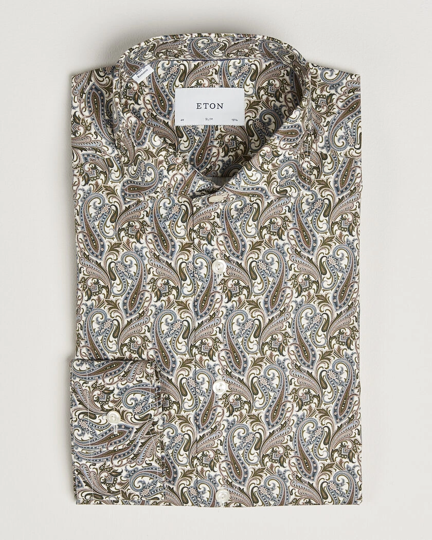 Eton Slim Fit Signature Twill Printed Shirt Green Multi – Monivärinen