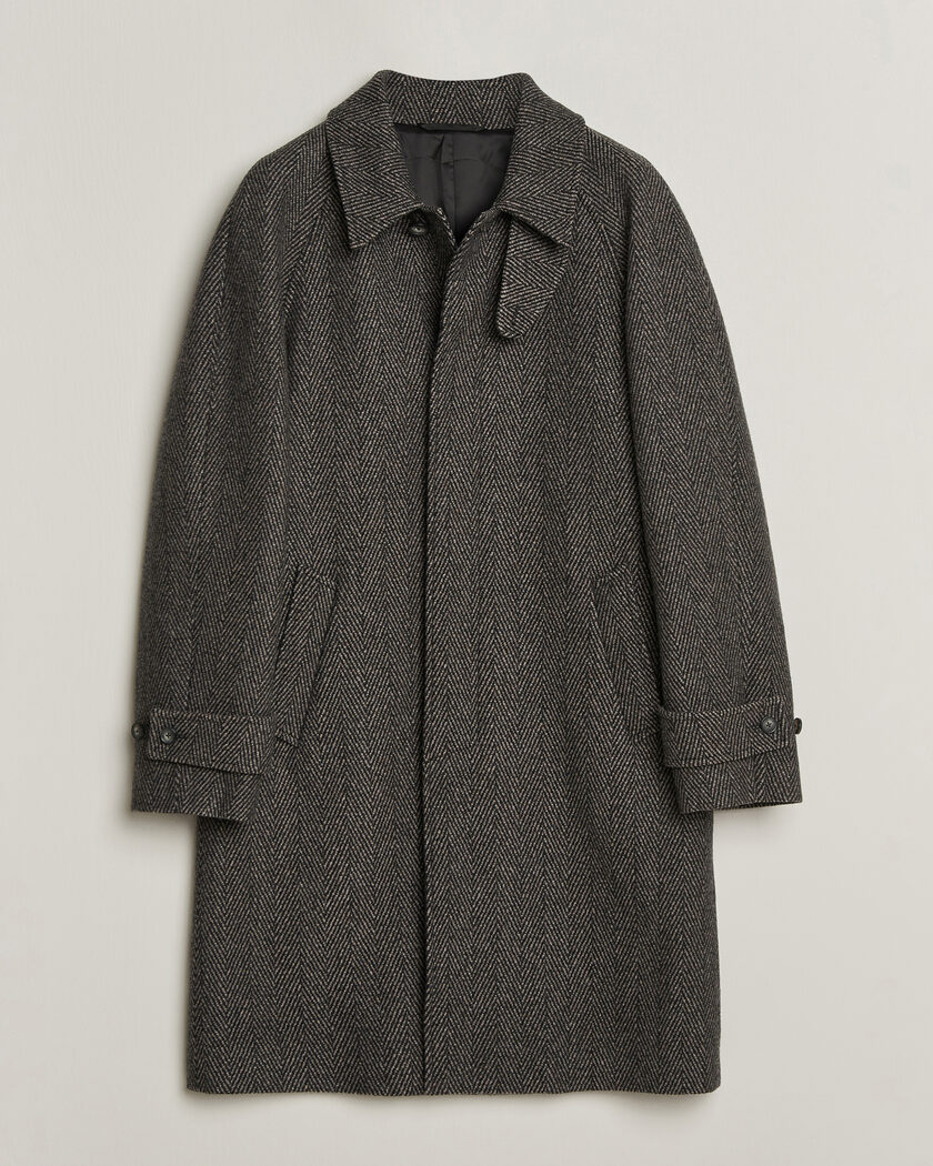 Eton Wool/Cashmere Herringbone Raglan Coat Dark Brown – Harmaa