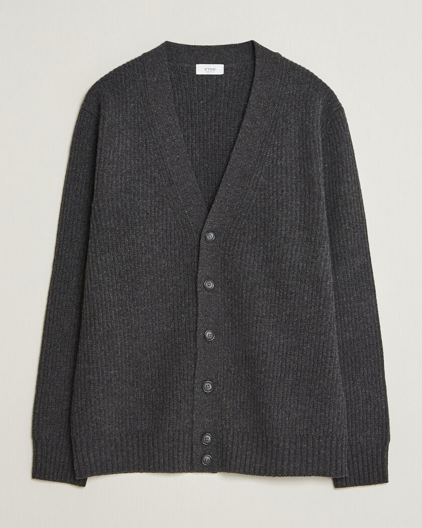 Eton Merino Wool Rib Cardigan Dark Grey – Harmaa