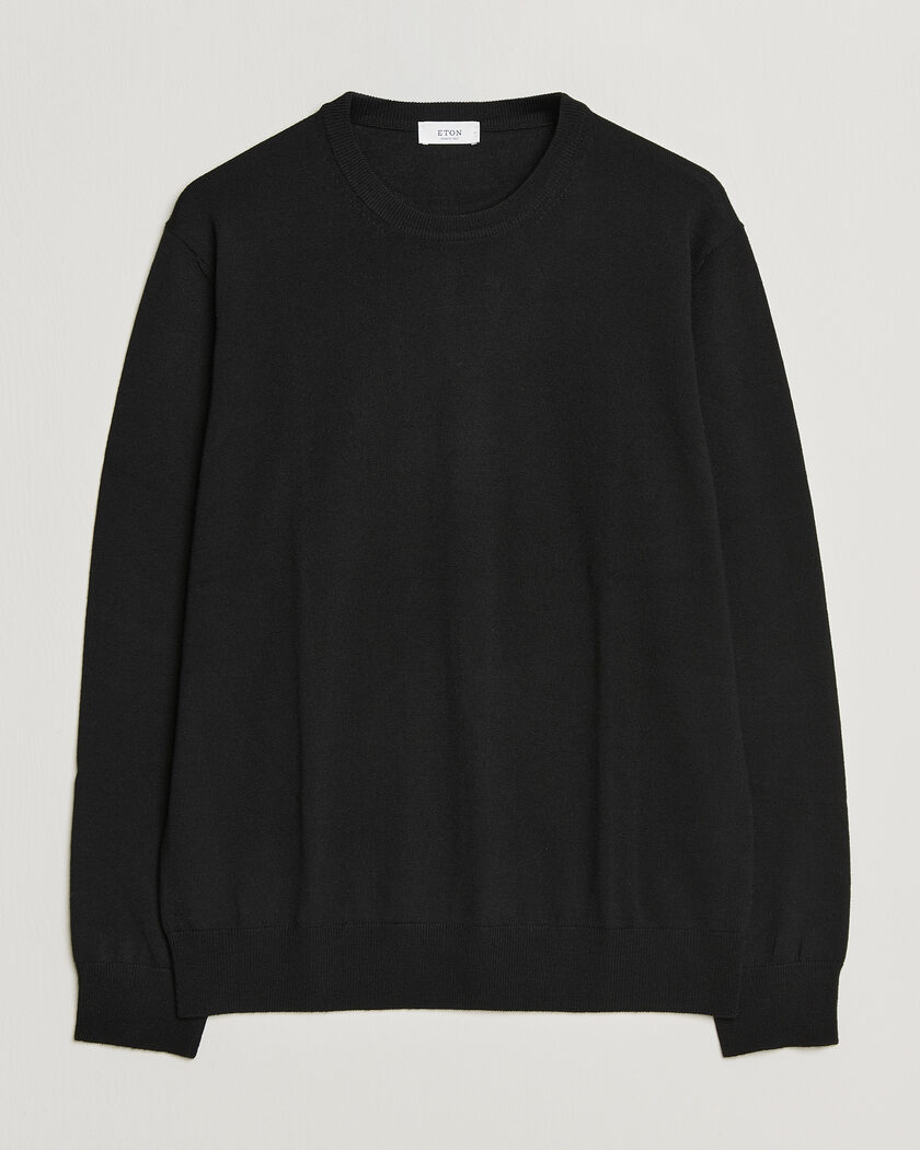 Eton Merino Wool Knitted Crew Neck Black – Musta
