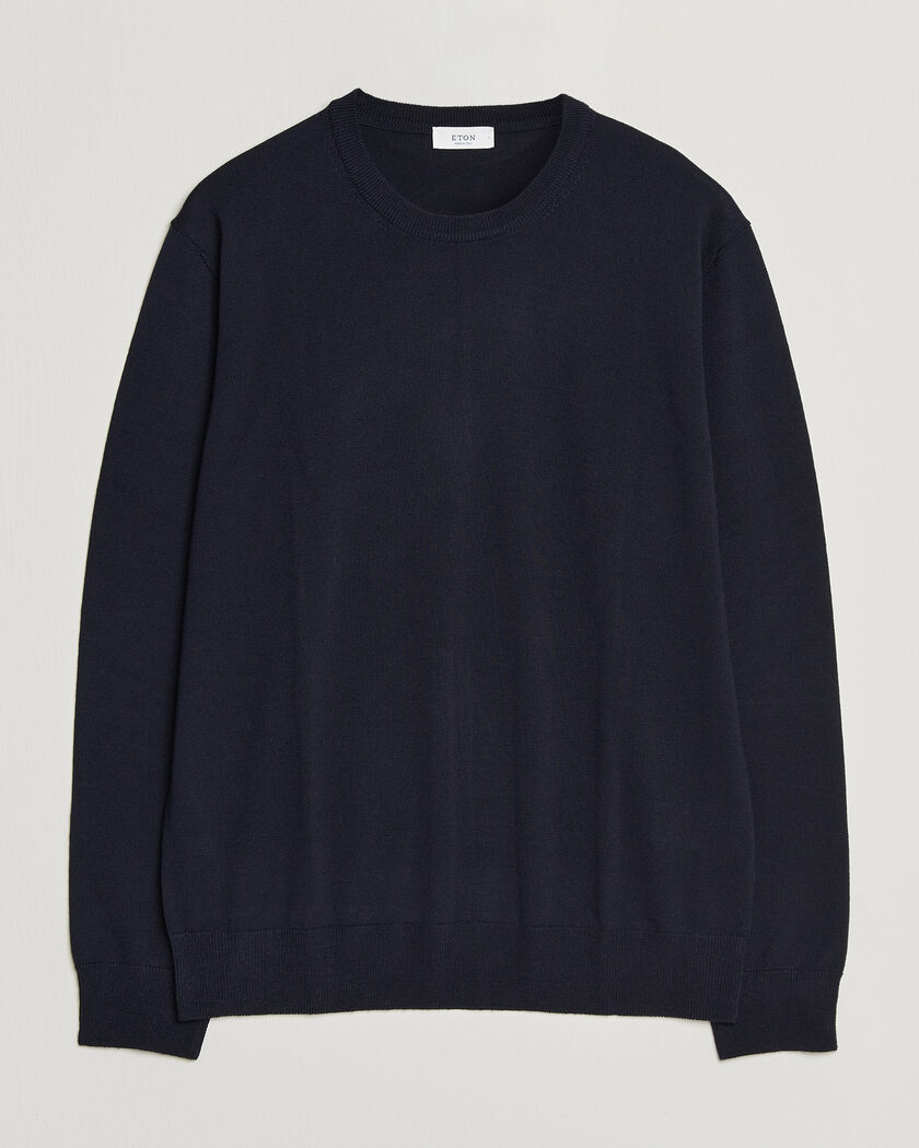 Eton Merino Wool Knitted Crew Neck Navy Blue – Sininen