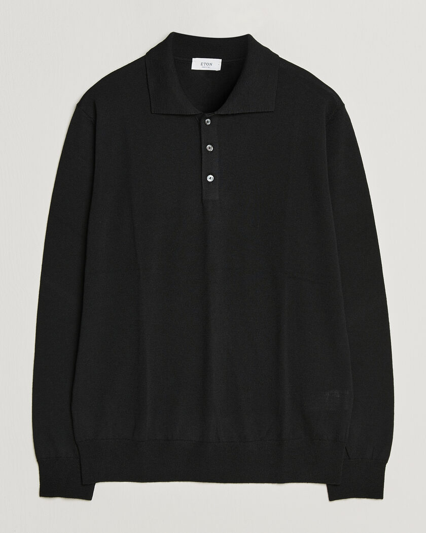 Eton Merino Wool Knitted Polo Black – Musta