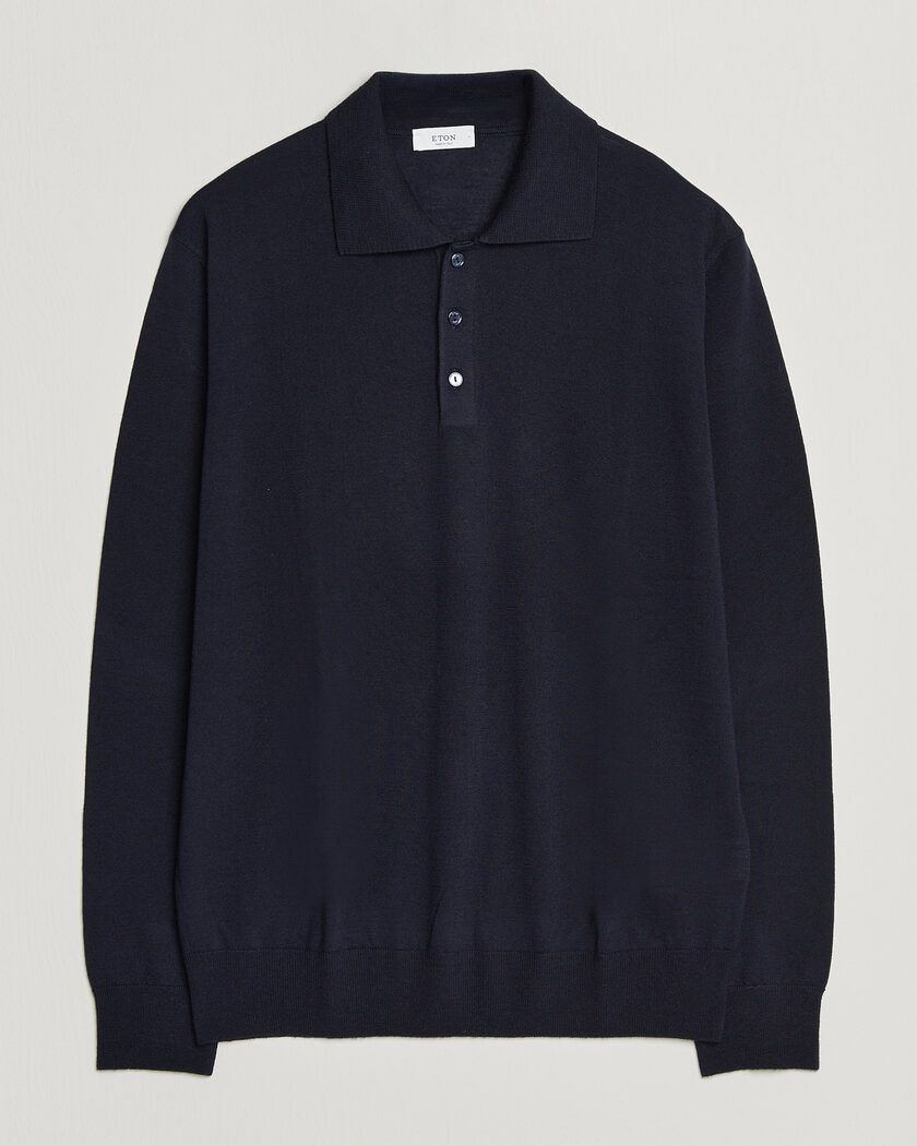 Eton Merino Wool Knitted Polo Navy Blue – Sininen