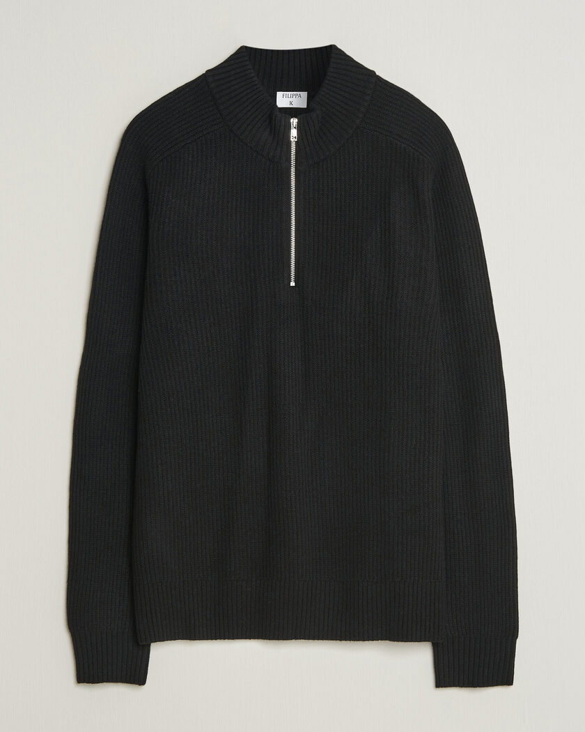 Filippa K Ribbed Wool Knitted Half Zip Black – Musta