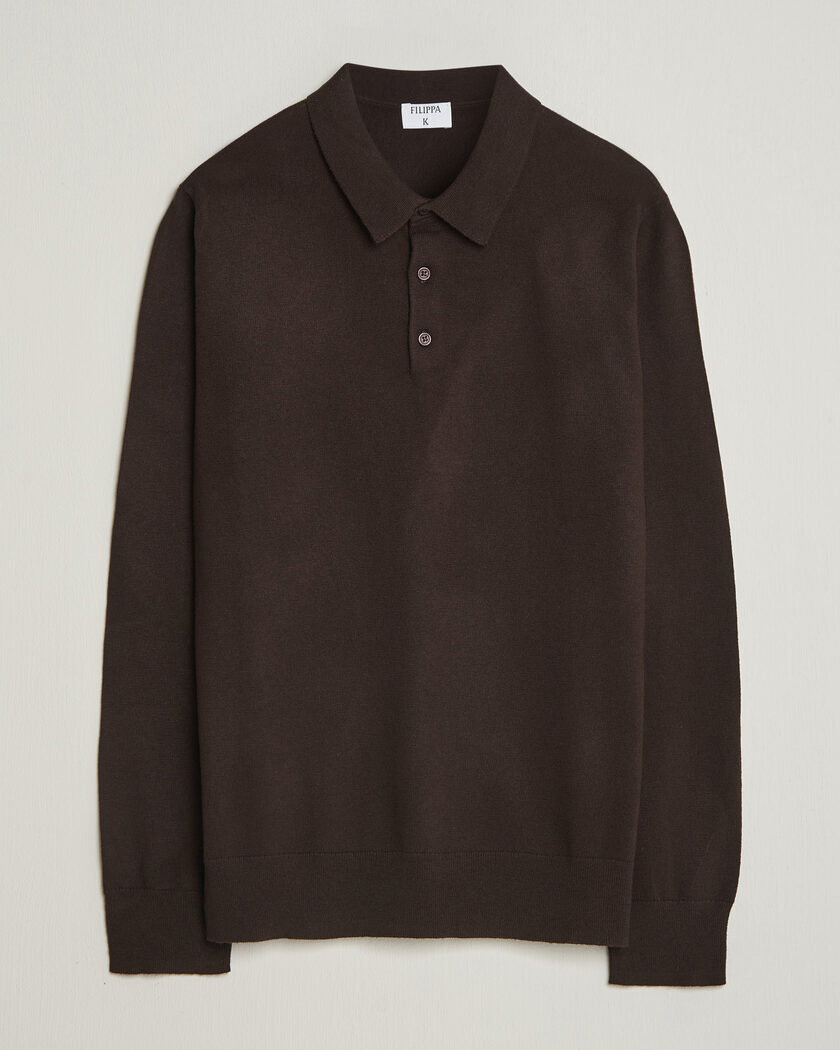 Filippa K Knitted Polo Shirt Dark Chocolate – Ruskea