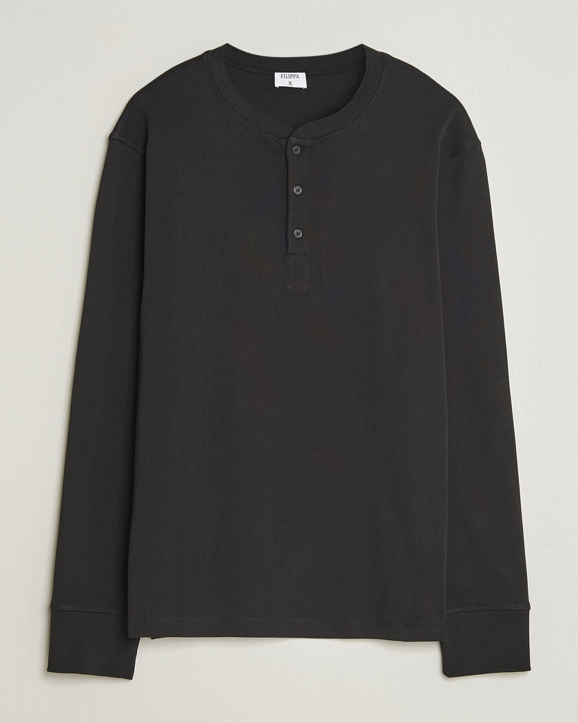 Filippa K Cotton Rib Henley Black – Musta