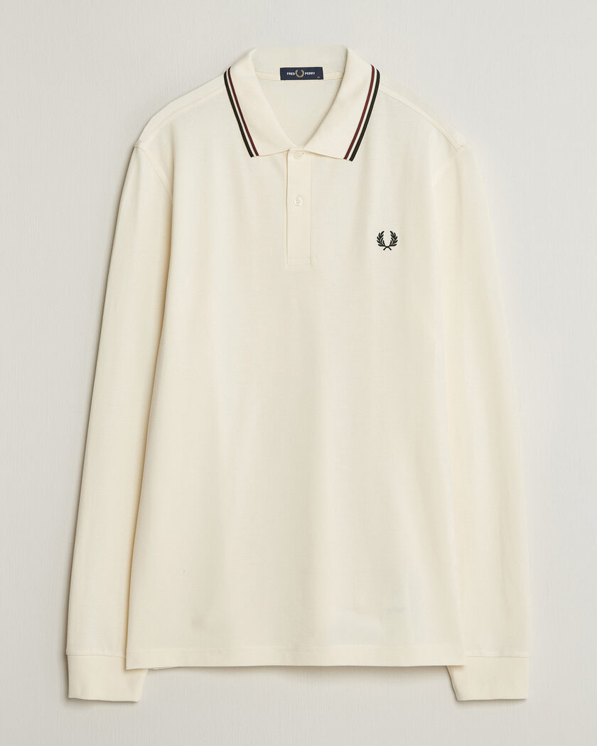 Fred Perry Twin Tipped Long Sleeve Polo Shirt Ecru – Valkoinen