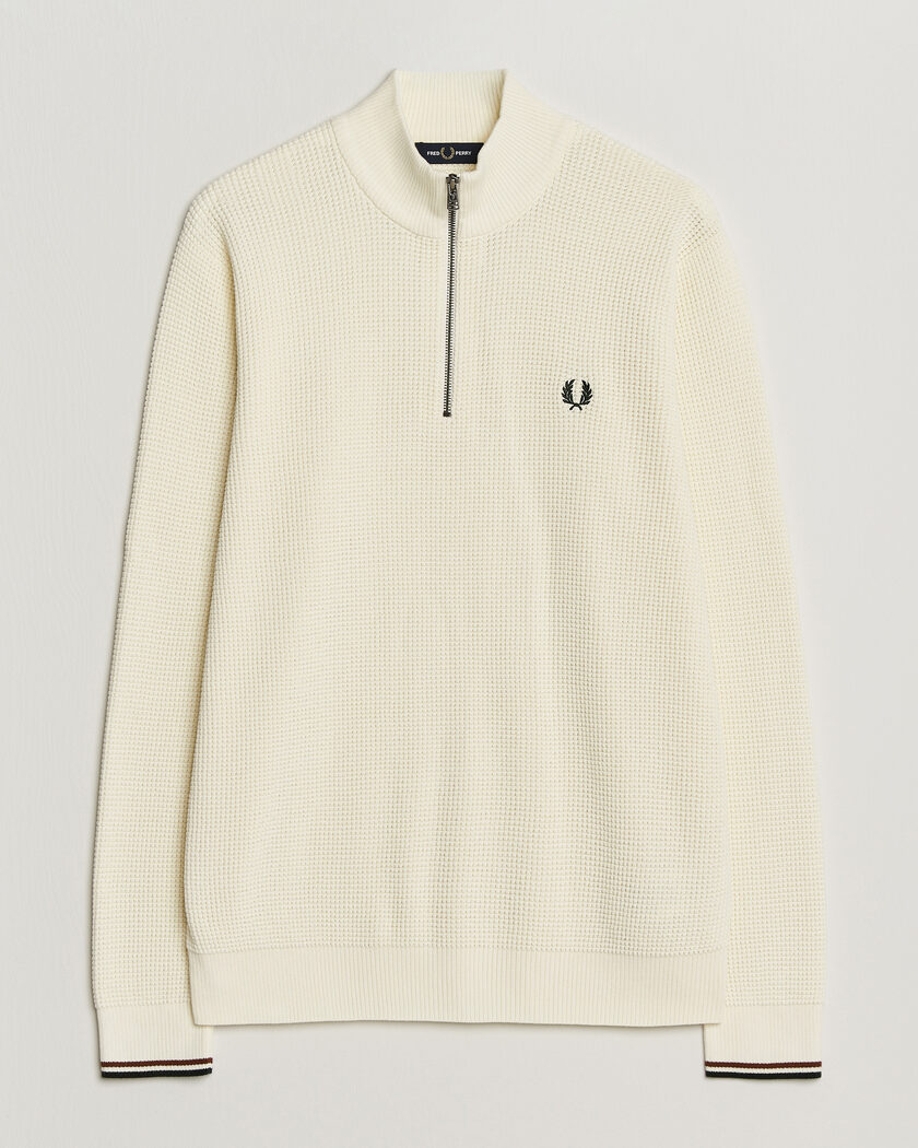 Fred Perry Waffle Stitch Half Zip Ecru – Valkoinen