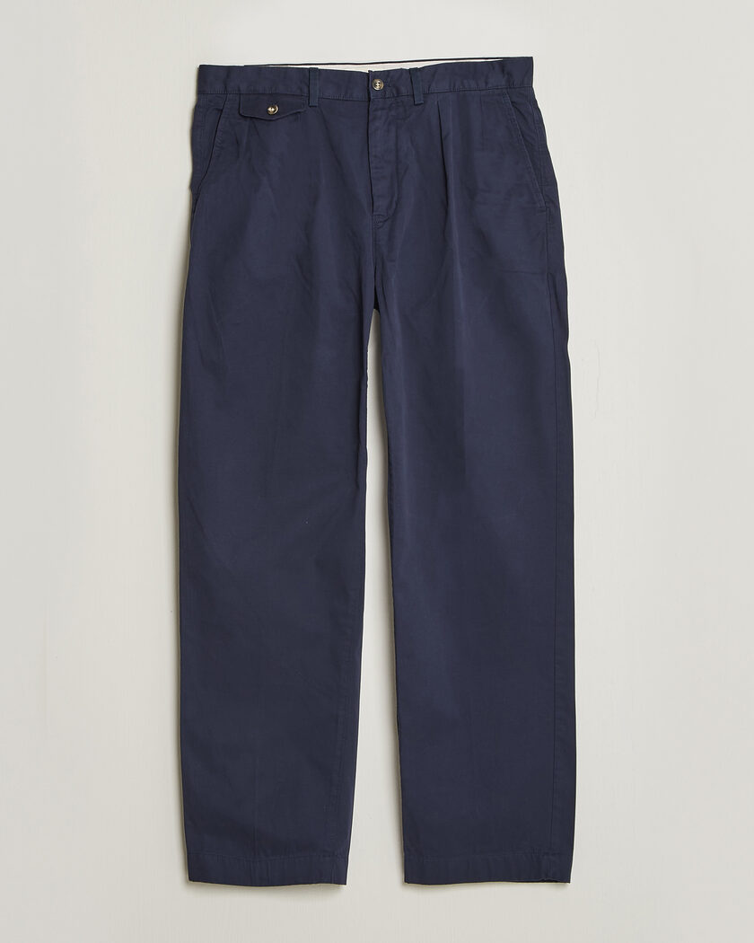 Gant Relaxed Fit Pleated Cotton Twill Pants Evening Blue – Sininen