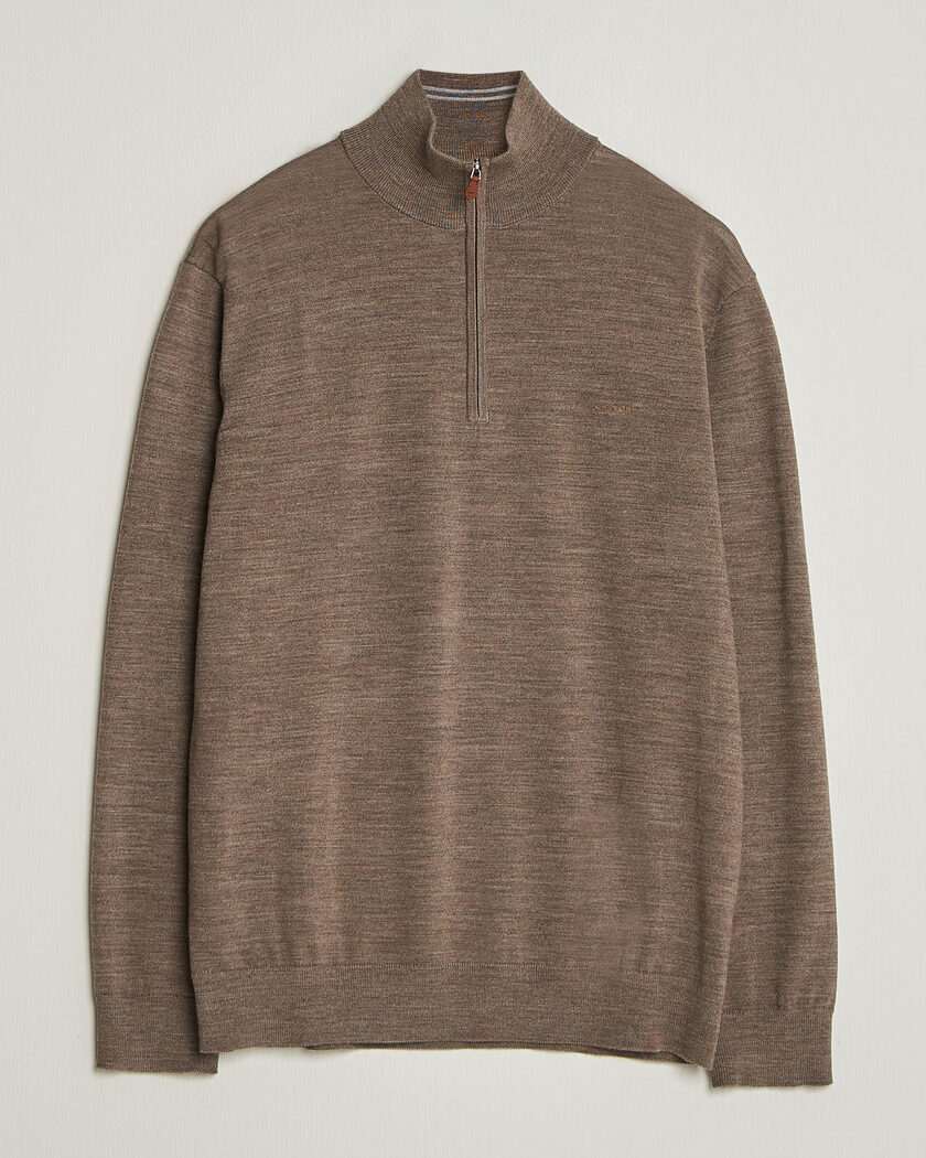 Gant Extrafine Merino Knitted Half Zip Dark Hazelnut Melange – Ruskea