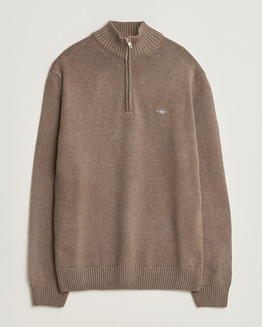Gant Casual Cotton Knitted Half Zip Dark Hazelnut Melange – Ruskea