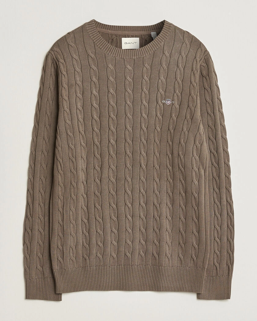Gant Cotton Cable Crew Neck Faded Taupe – Beige