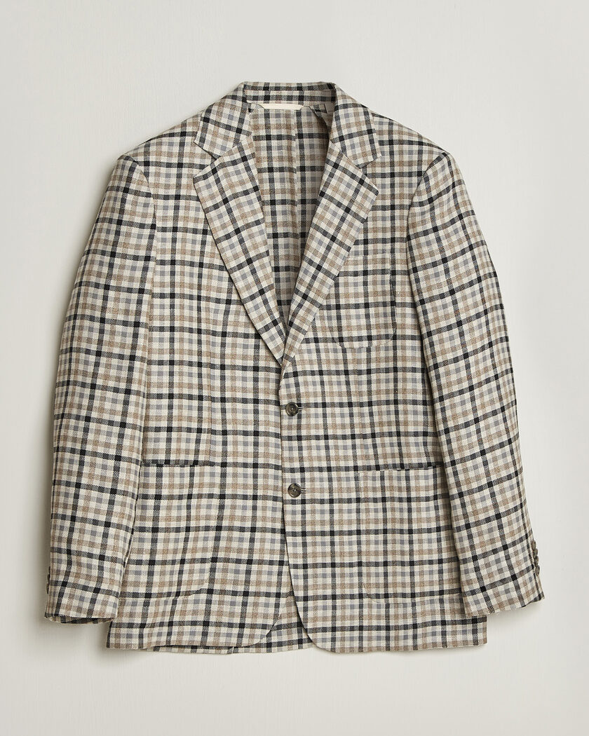 Gant Wool/Linen Checked Blazer Cream – Valkoinen