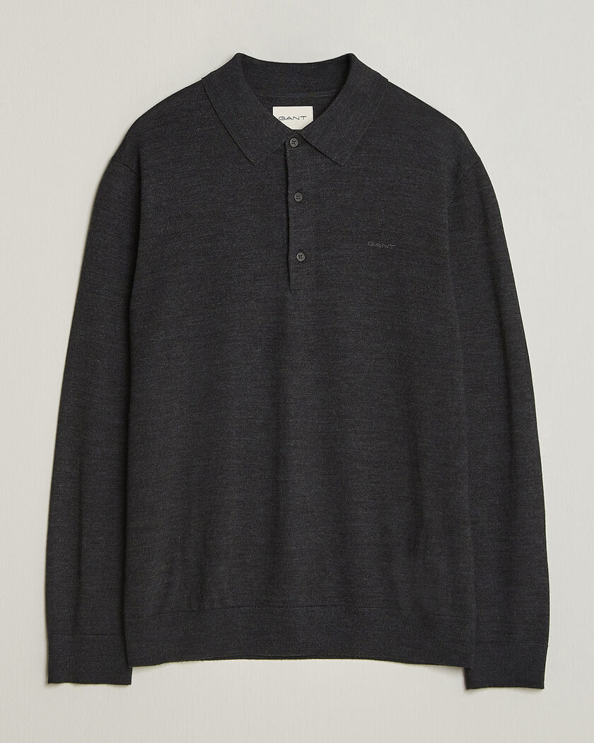 Gant Extrafine Merino Knitted Polo Dark Charcoal Melange – Harmaa
