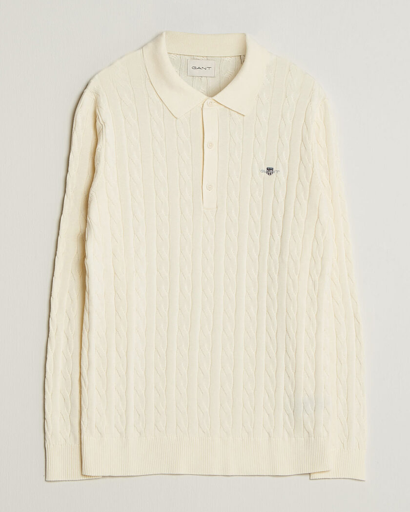 Gant Cotton Cable Polo Cream – Valkoinen