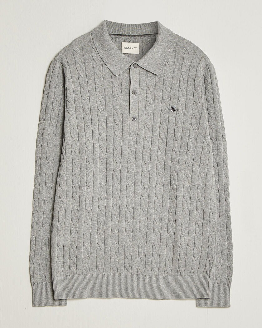 Gant Cotton Cable Polo Grey Melange – Harmaa