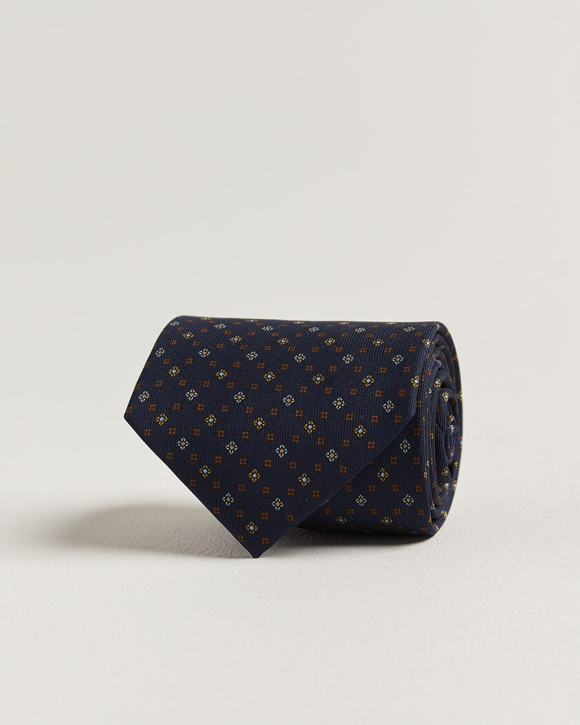 E. Marinella 3-Fold Printed Silk Tie Navy – Sininen
