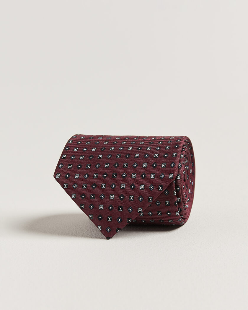 E. Marinella 3-Fold Printed Silk Tie Burgundy – Punainen