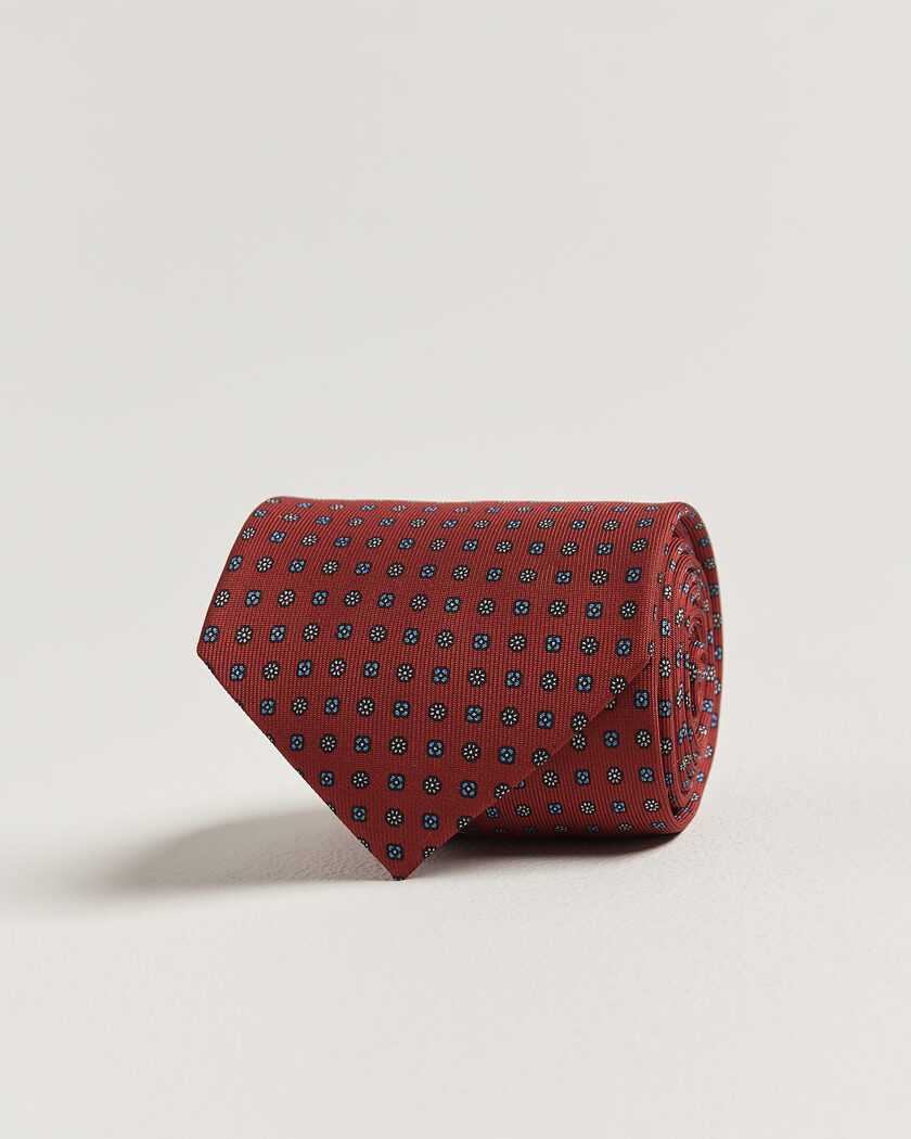 E. Marinella 3-Fold Printed Silk Tie Dark Red – Punainen