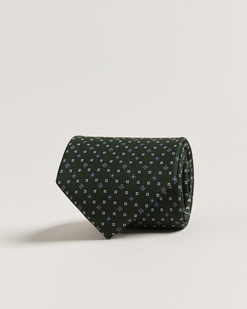 E. Marinella 3-Fold Printed Silk Tie Dark Green – Vihreä
