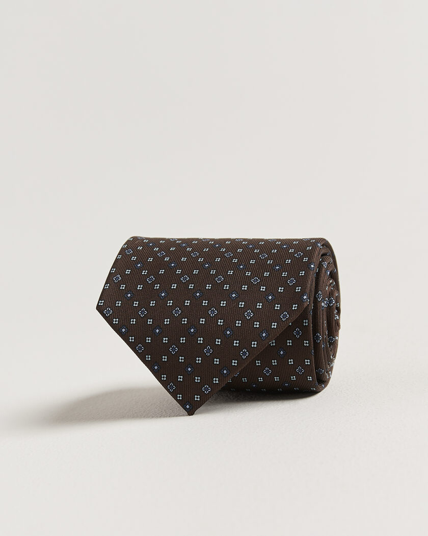 E. Marinella 3-Fold Printed Silk Tie Brown – Ruskea