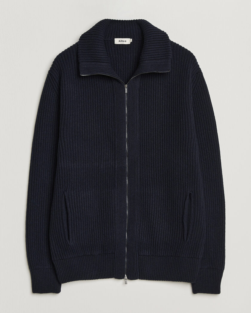 Altea Rib Wool Bomber Cardigan Navy – Sininen