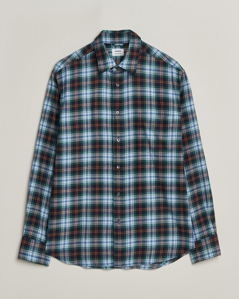 Aspesi Flannel Shirt Blue Check – Sininen