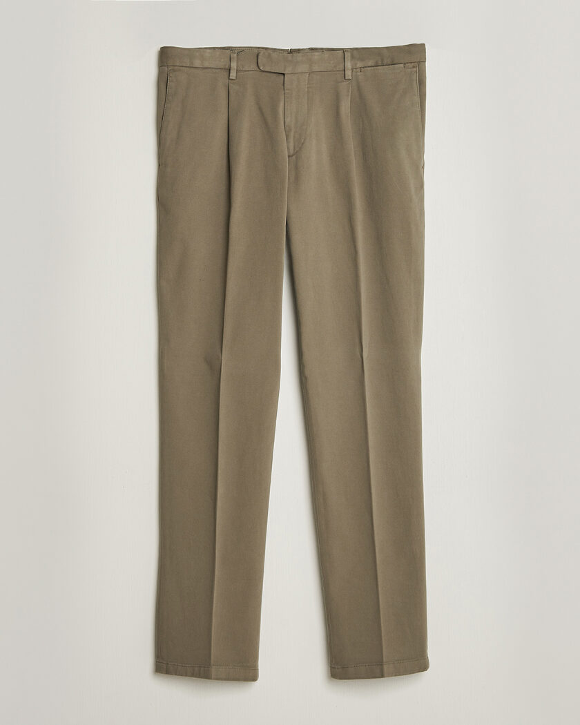 Boglioli Pleated Cotton Twill Chinos Olive – Vihreä