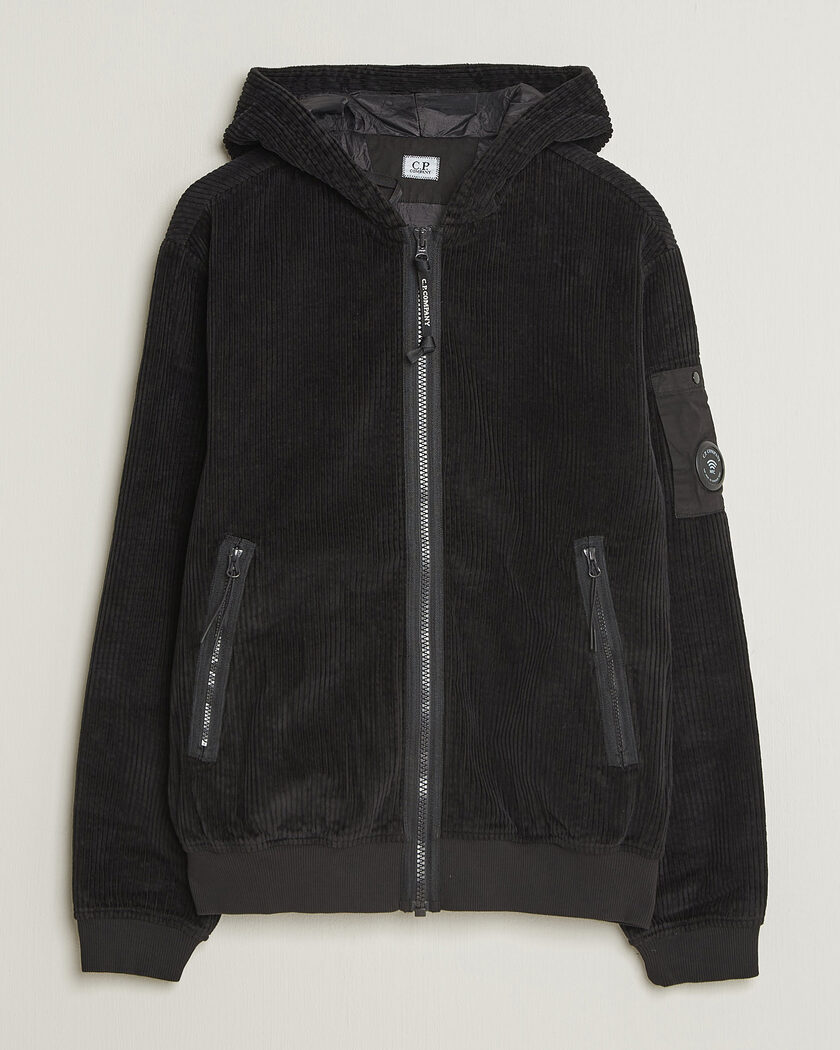 C.P. Company Light Padded Hood Corduroy Jacket Black – Musta