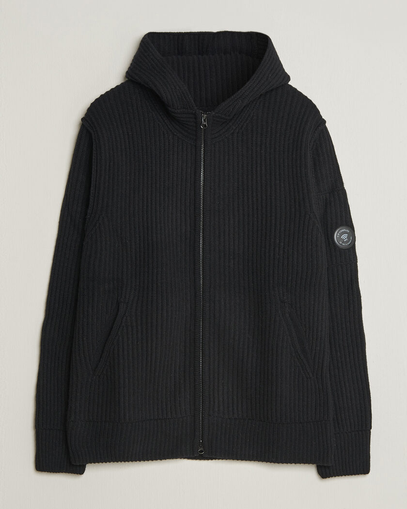 C.P. Company Heavy Lambswool Hood Zip Black – Musta