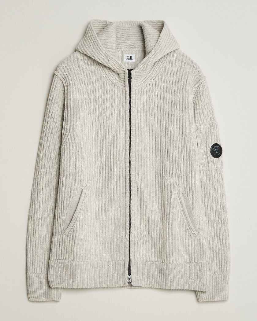 C.P. Company Heavy Lambswool Hood Zip Light Grey – Harmaa