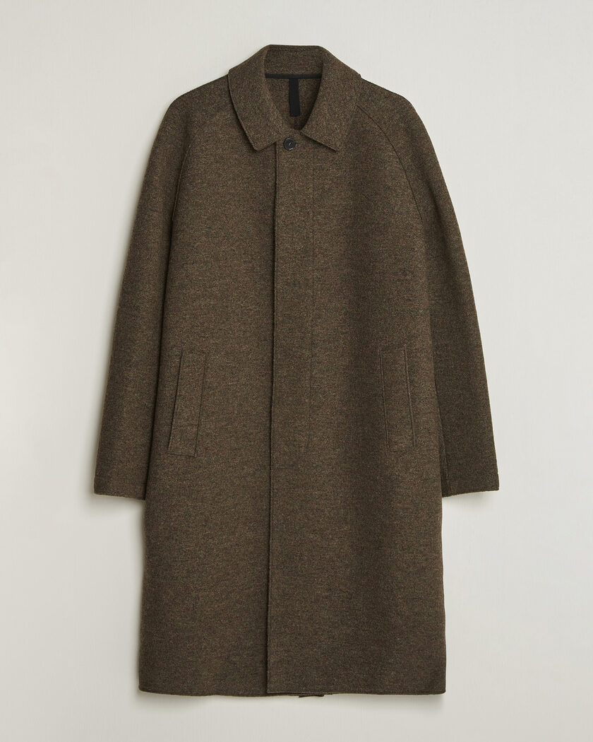 Harris Wharf London Boiled Wool Fly Front Balmacan Coat Brown/Green – Vihreä