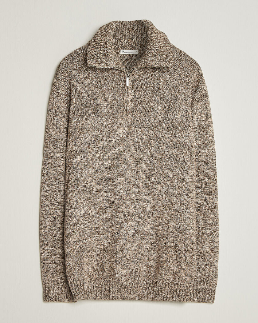 KnowledgeCotton Apparel Heavy Knitted Half Zip Brown – Ruskea