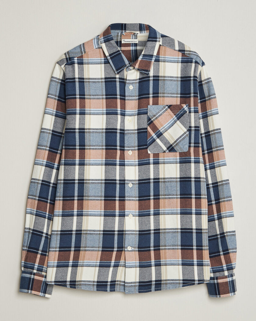 KnowledgeCotton Apparel Regular Fit Check Melange Flannel Shirt Navy – Sininen