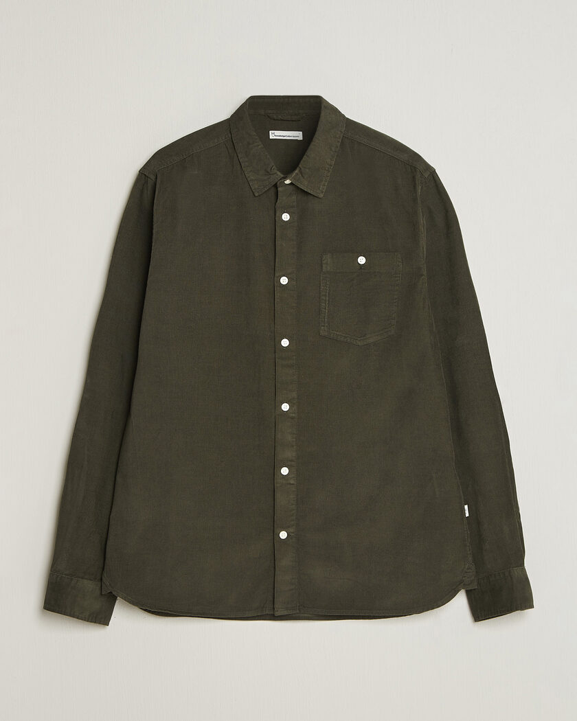 KnowledgeCotton Apparel Regular Fit Cord Shirt Forest Night – Vihreä
