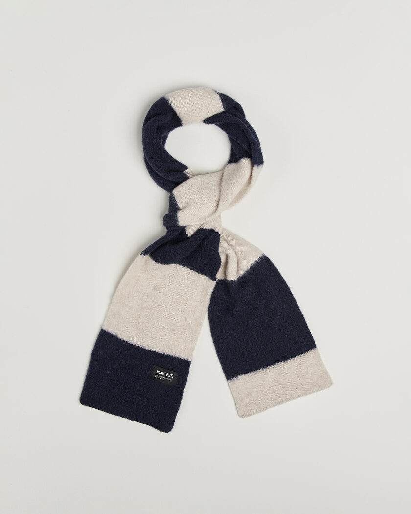 Robert Mackie Rona Ribbed Shaggy Lambswool Scarf White/Blue Mix – Monivärinen