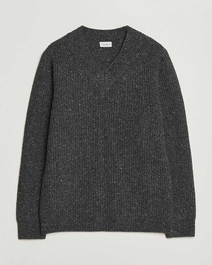 Morgano Fisherman Ribb Donegal Knitted V-Neck Dark Grey – Harmaa