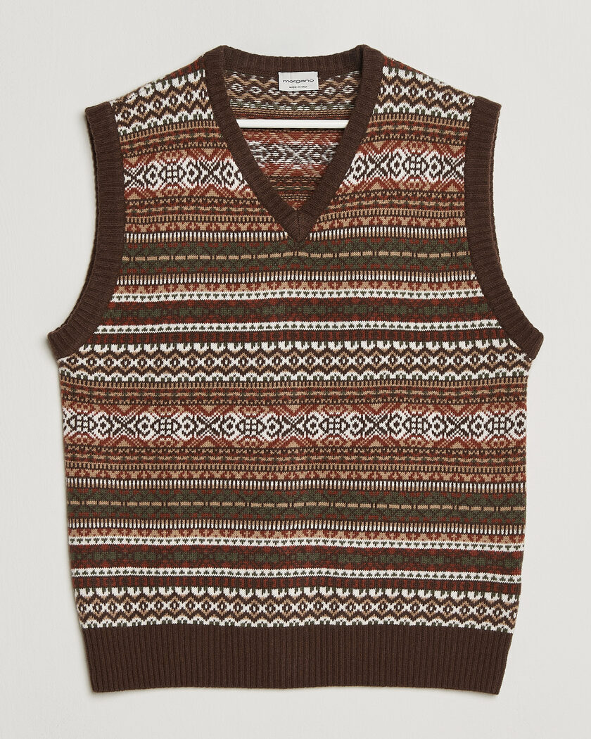 Morgano Wool/Cashmere Fair Isle Knitted Vest Brown – Ruskea