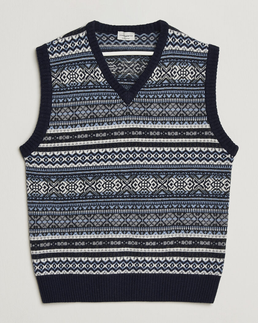 Morgano Wool/Cashmere Fair Isle Knitted Vest Navy – Sininen