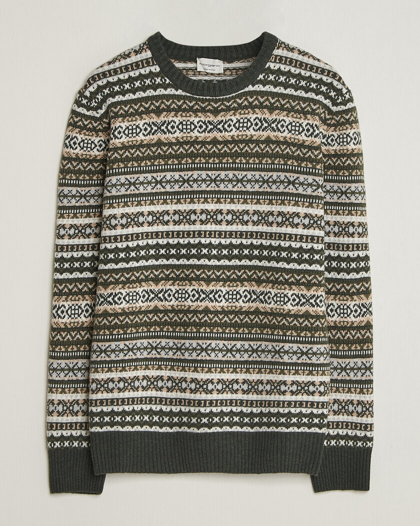 Morgano Wool/Cashmere Fair Isle Knitted Crewneck Green – Vihreä