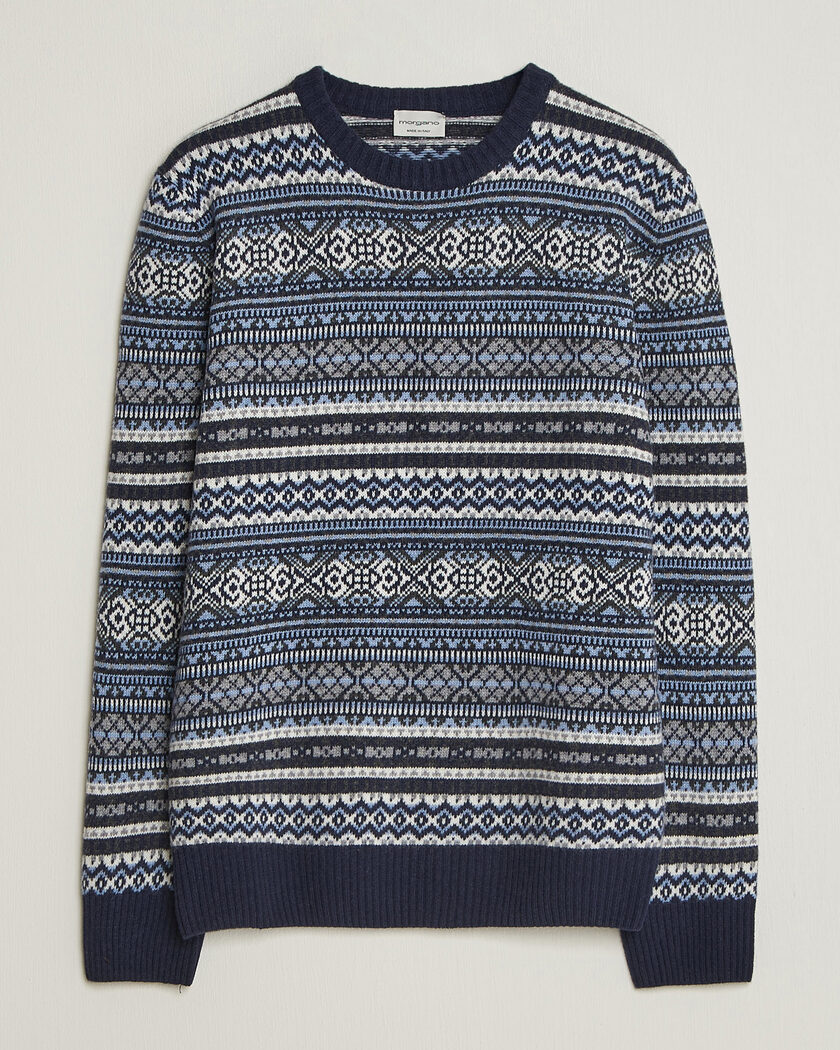 Morgano Wool/Cashmere Fair Isle Knitted Crewneck Navy – Sininen