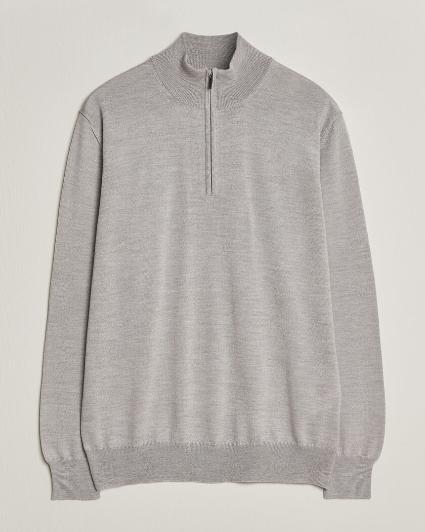 Morgano Extra Fine Merino Wool Half-Zip Light Grey – Harmaa