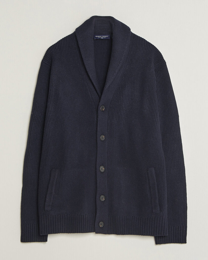 Charles Tyrwhitt Chunky Merino Shawl Neck Cardigan Navy – Sininen