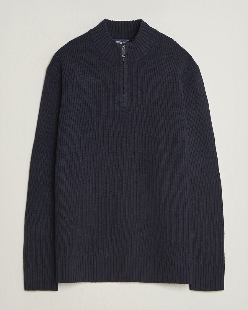 Charles Tyrwhitt Chunky Merino Zip Neck Navy – Sininen