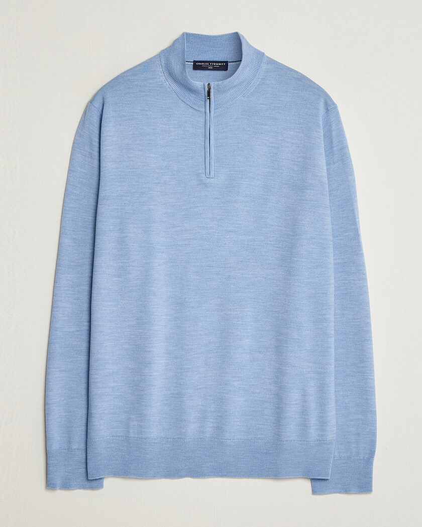 Charles Tyrwhitt Pure Merino Zip Neck Jumper Cornflower Blue – Sininen
