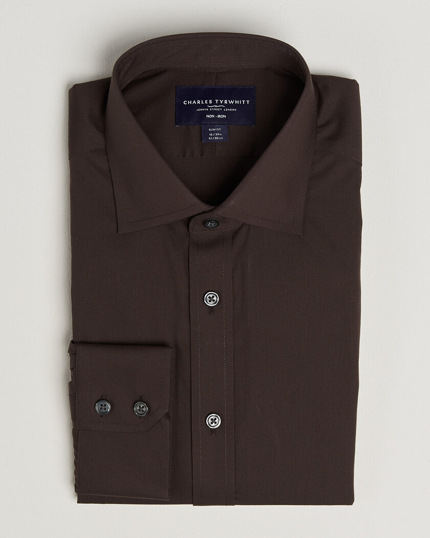 Charles Tyrwhitt Slim Fit Non Iron Poplin Cut Away Shirt Chocolate – Ruskea