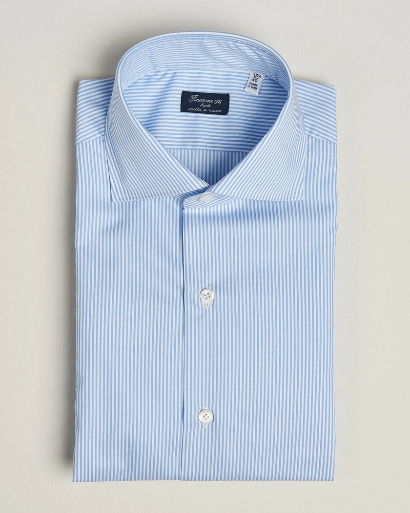 Finamore Napoli Milano Slim Traveller Cotton Shirt Blue Stripe – Sininen