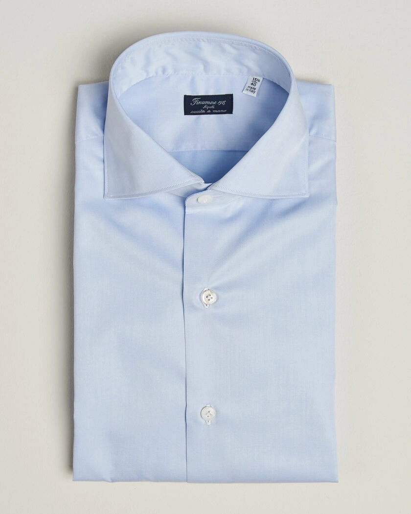 Finamore Napoli Milano Slim Traveller Cotton Shirt Light Blue – Sininen