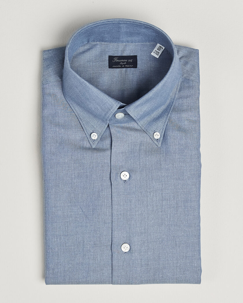 Finamore Napoli Milano Slim Cashmere BD Shirt Light Blue – Sininen