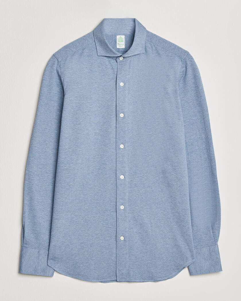 Finamore Napoli Cotton/Cashmere Jersey Shirt Light Blue – Sininen